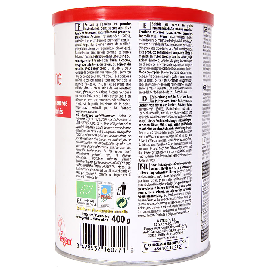 Bột Yến Mạch Không Thêm Đường Ecomil (400g)