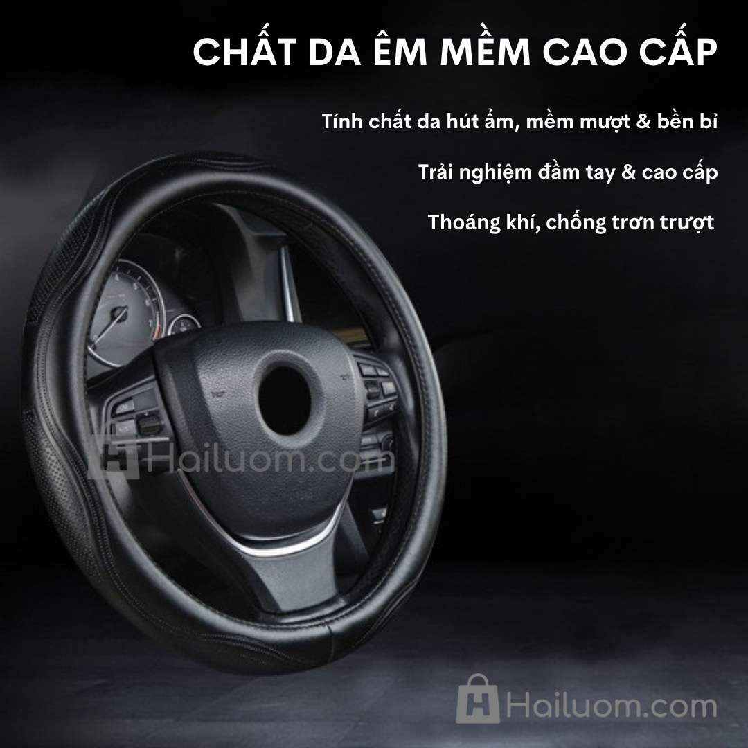 Bọc vô lăng ô tô cao cấp | Da thật khâu tay - Mã Persha
