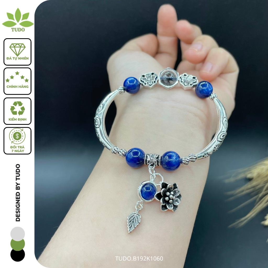 Vòng Tay Nữ Đẹp - Vòng Phong Thủy Mệnh Thủy Mộc TUDO B192K1060 VCBKYAN Xanh Dương, Charm Bạc Hoa, Lá, Khóa Trường Mệnh