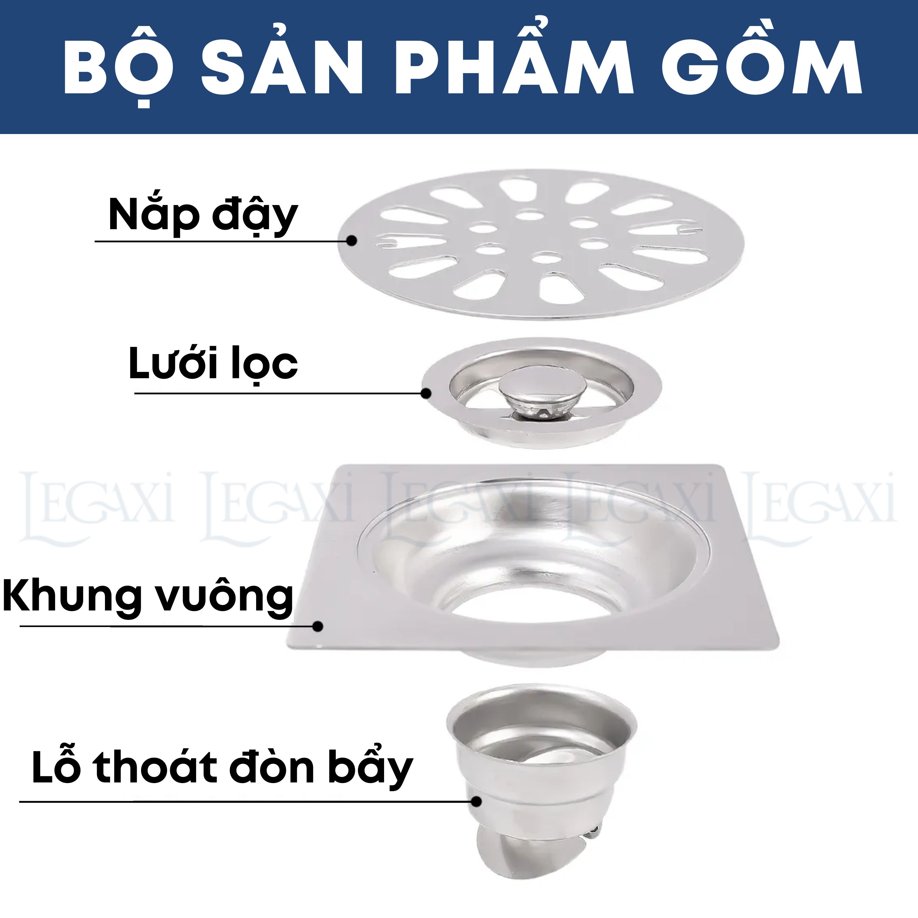 Hố Ga Phễu Thoát Sàn 15x15cm Đòn Bẩy Chống Côn Trùng, Ngăn Mùi, Hạn Chế Trào Ngược Legaxi