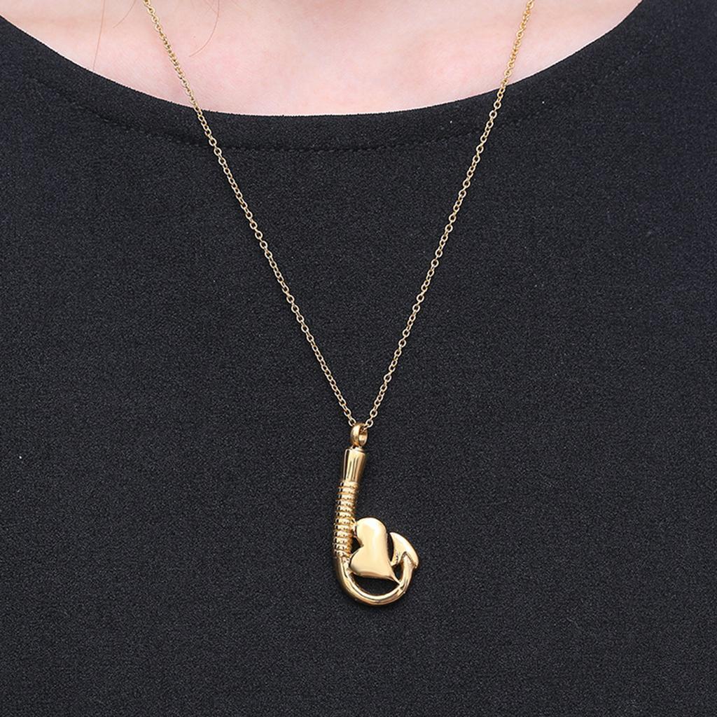 Stainless Steel Fish Hook Heart Pendant Cremation Keepsake