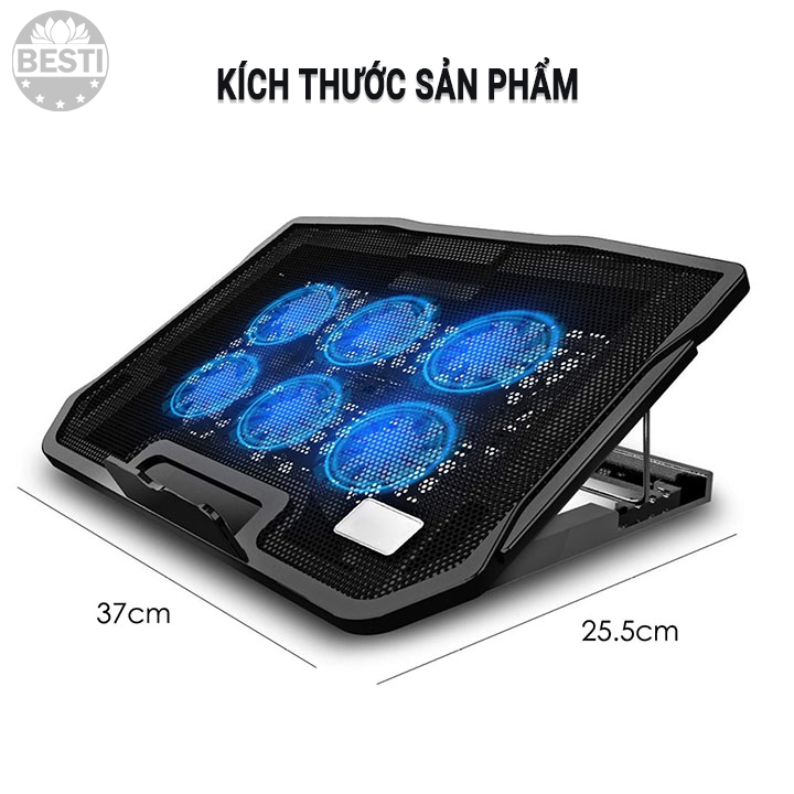 Đế Tản Nhiệt Laptop, Máy Tính Xách Tay Besti BTY02 , Có Đèn Led Cực Đẹp, 6 Quạt Giúp Làm Mát Nhanh Bảo Vệ Máy Tính Mà Không Gây Ồn Thích Hợp Cho Nhiều Loại Laptop - Hàng Chính Hãng