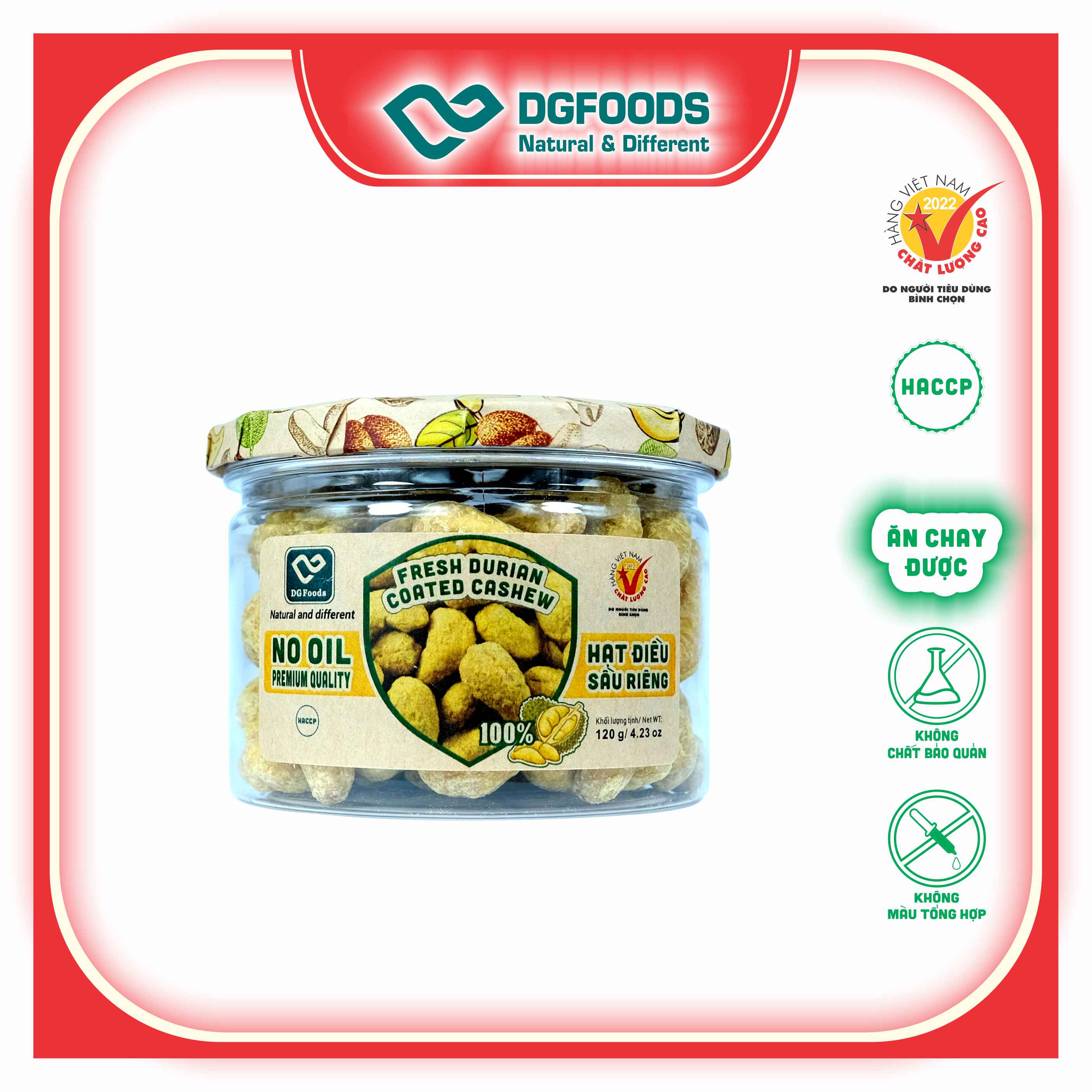 Hạt điều sầu riêng 120g DGfoods/Fresh durian coated cashew/ HVNCLCL/ HACCP/ HALAL/ hạt điều bình phước/ đặc sản Cần Thơ