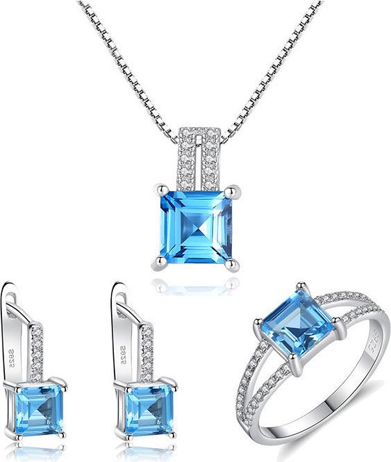 Bộ Trang Sức Bạc Nữ Đẹp Đính Đá Topaz Xanh Cao Cấp 3 Món Bảo Ngọc Jewelry [THIẾT KẾ ĐỘC QUYỀN]