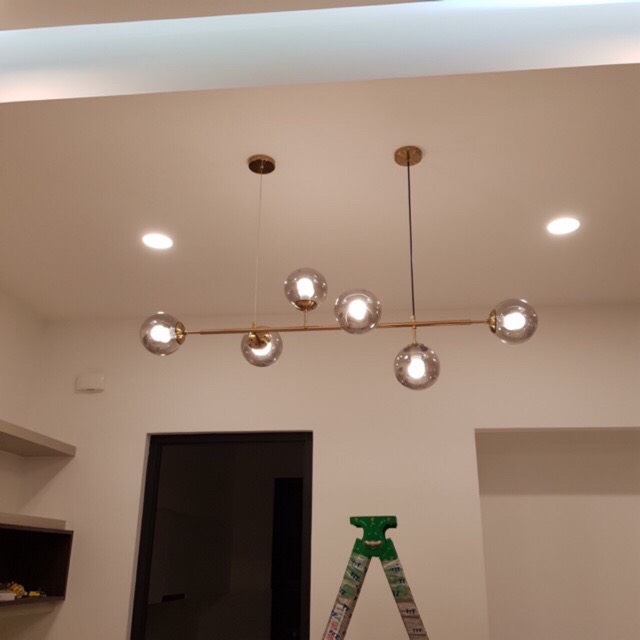Đèn thả 6 bóng thủy tinh, đèn thả phòng khách, bàn bếp, đèn trang trí