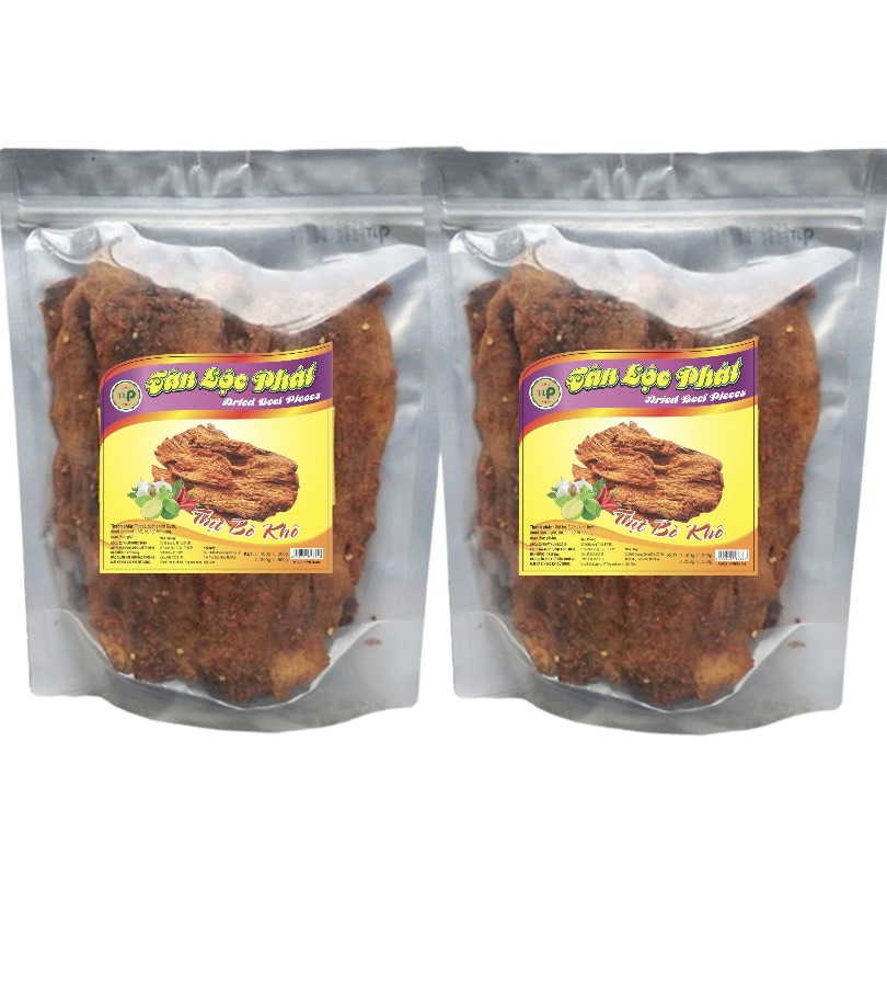 1KG - COMBO 2 BỊCH THỊT KHÔ BÒ MIẾNG MỀM CAY NHẸ TÂN LỘC PHÁT