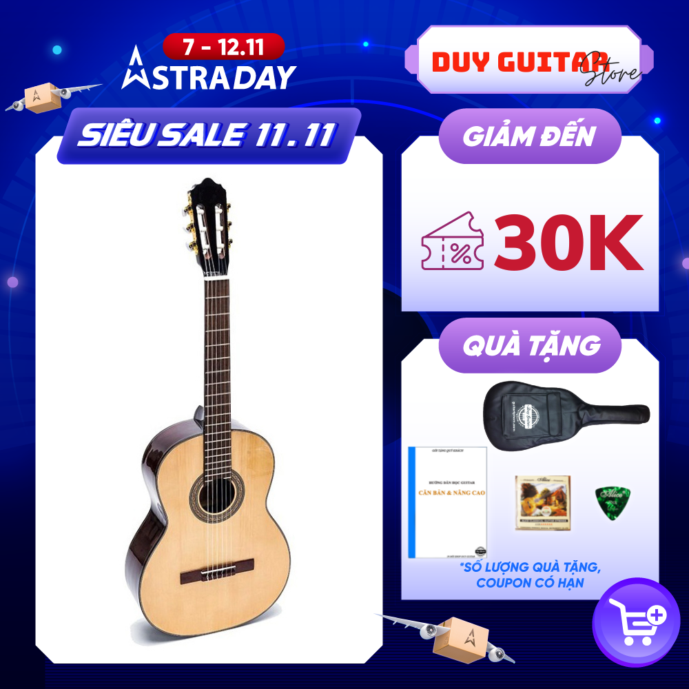 Đàn guitar classic DC170 dòng ghitar trung kỹ full size gỗ hồng đào solid cho âm thanh cổ điển ấm áp Duy Guitar