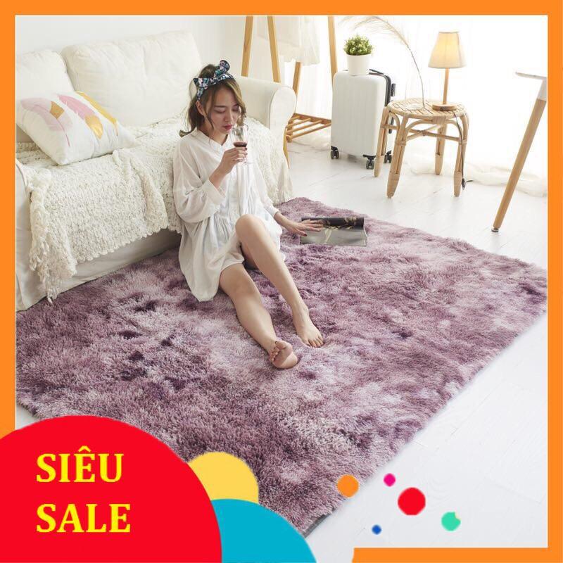 Thảm Lông Dài Trải Sàn Cao Cấp Kiểu Loang Tặng kèm 1 thảm lau chân