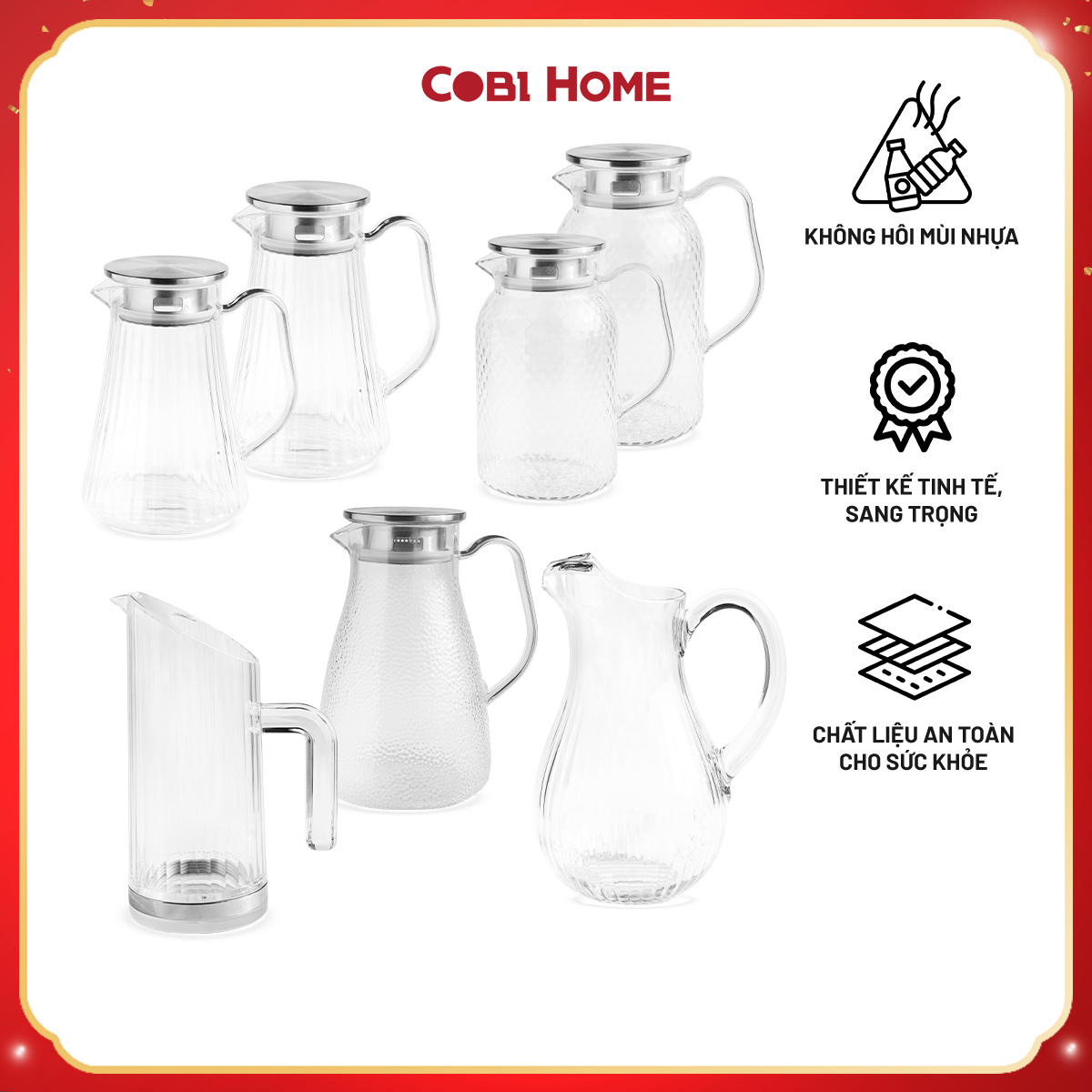 Bình Nước Nhựa Trong Suốt , Cao Cấp , Đa Dạng Mẫu Đủ Size 1L ,1.3L, 1.5L . Nhập Khẩu Chính Hãng Cobi