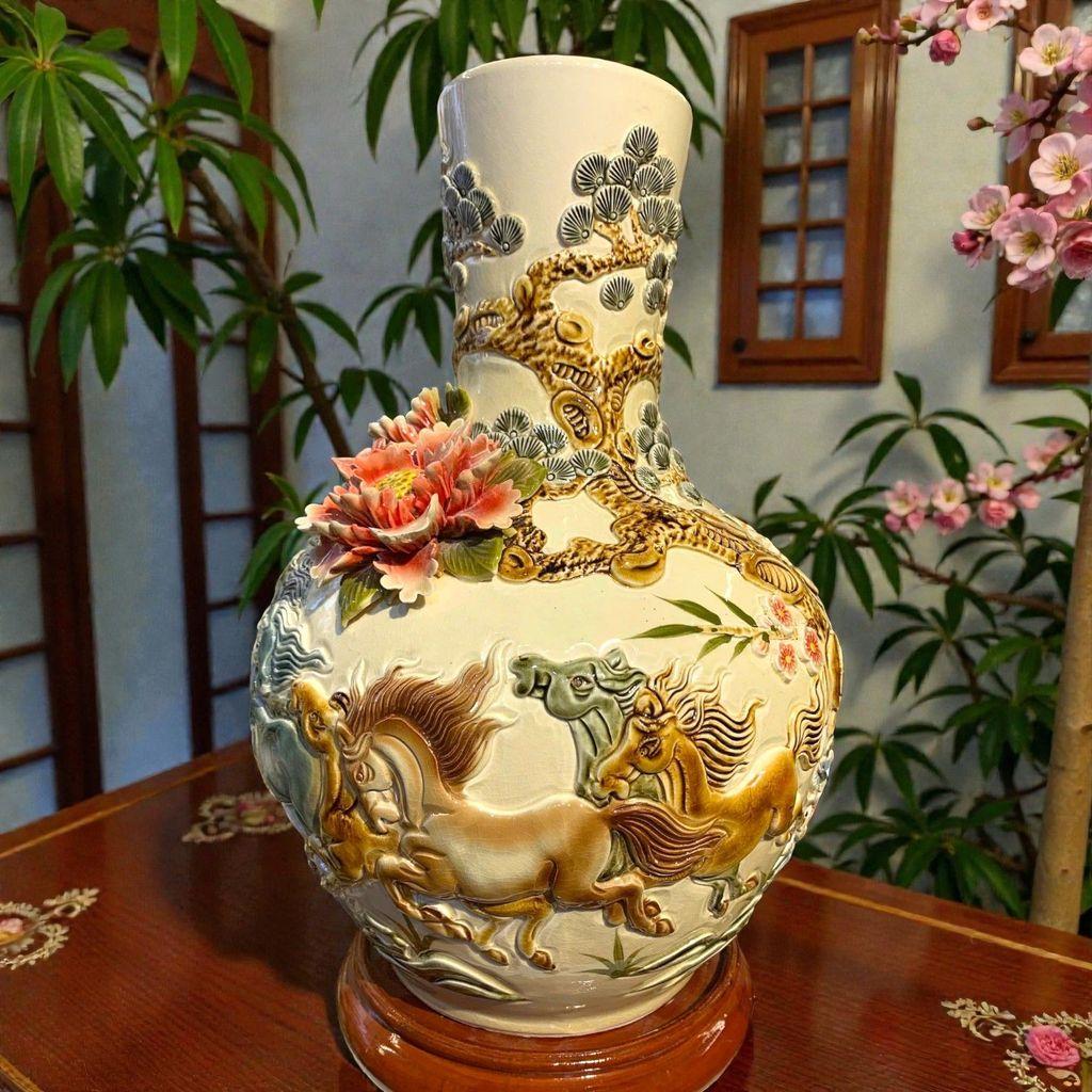 Bình củ tỏi RỒNG VIỆT mã đáo thành công - Bình hút lộc Bát Tràng đắp nổi phúc lộc thịnh vượng