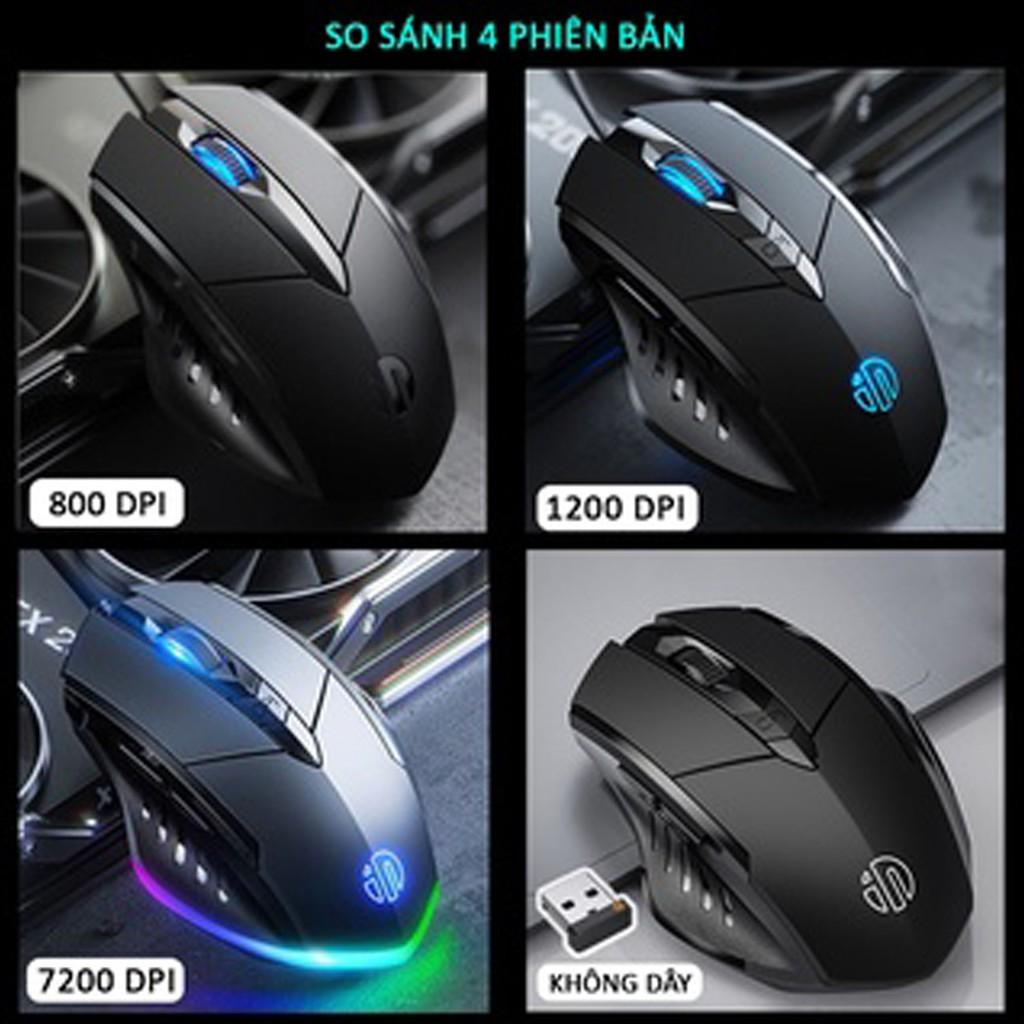 Chuột máy tính gaming, chuột chơi game P1W bản có dây và không dây tắt âm silent 7200 DPI Led RGB