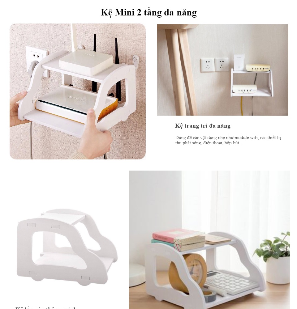 Kệ trang trí mini 2 tầng tặng móc đóng tường
