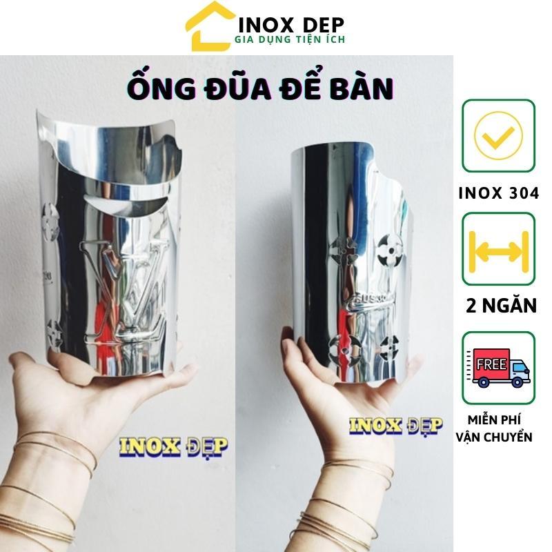 Ống đựng đũa thìa 2 ngăn để bàn, Ống đũa muỗng Inox 304 để bàn cao cấp sang trọng bền lâu