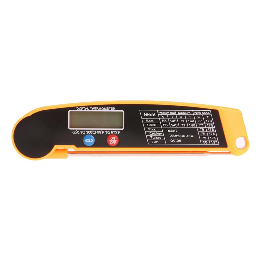 Digital Food Thermometer With Folding Long Probe BBQ Meat Water Milk Smoker Household Cooking Temperature Tools Black Yellow