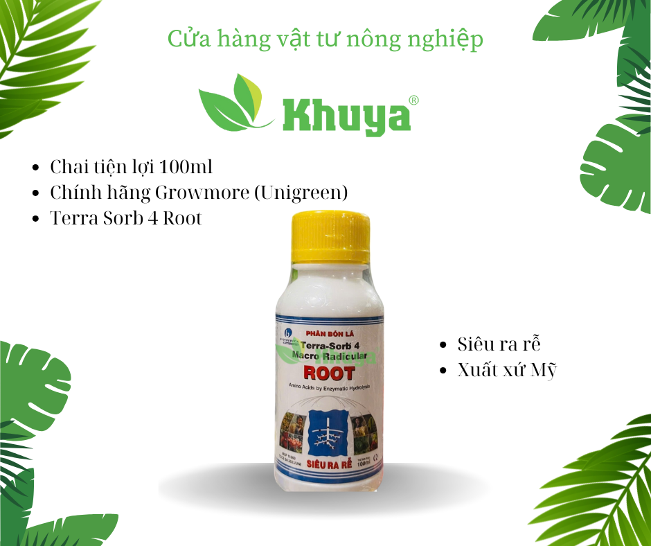 Phân bón lá sinh học Growmore Terra Sorb 4 Root chai 100ml Siêu Ra Rễ
