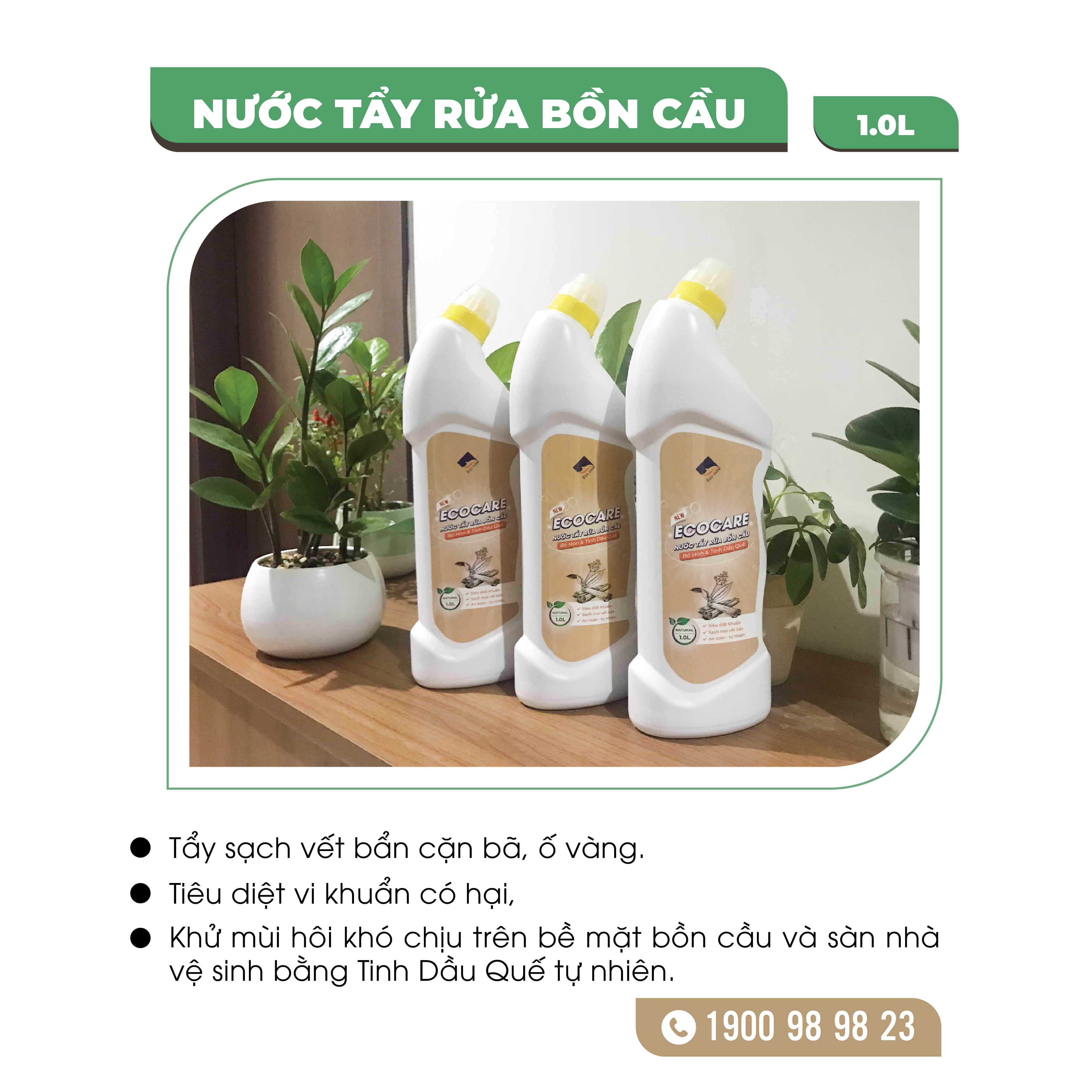 Nước tẩy rửa bồn cầu Hữu cơ diệt khuẩn Ecocare  với tinh chất Quế 1000 ml