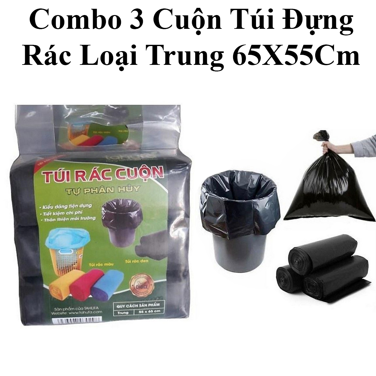 Combo 3 Cuộn Túi Đựng Rác Loại Trung 65X55Cm Nặng 400G