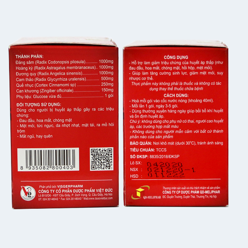 Bộ 2 hộp thực phẩm bảo vệ sức khỏe trà tăng huyết áp Acotea dành cho người huyết áp thấp, hộp 20 gói x 4g