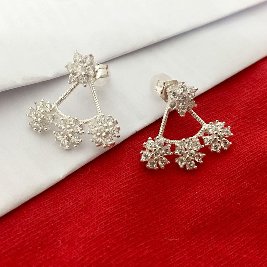 Bông tai nữ Bạc Quang Thản kiểu nụ chốt đeo sát tai chất liệu bạc đính đá cao cấp phong cách cá tính - QTBT82