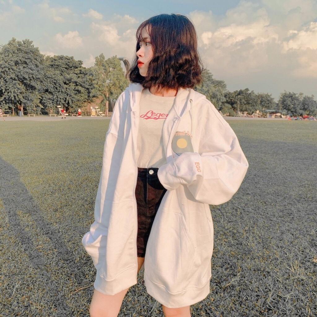 Áo khoác hoodie chống nắng 123SHOP dành cho nam nữ In Hình Egg form rộng unisex loại dây kéo ulzzang