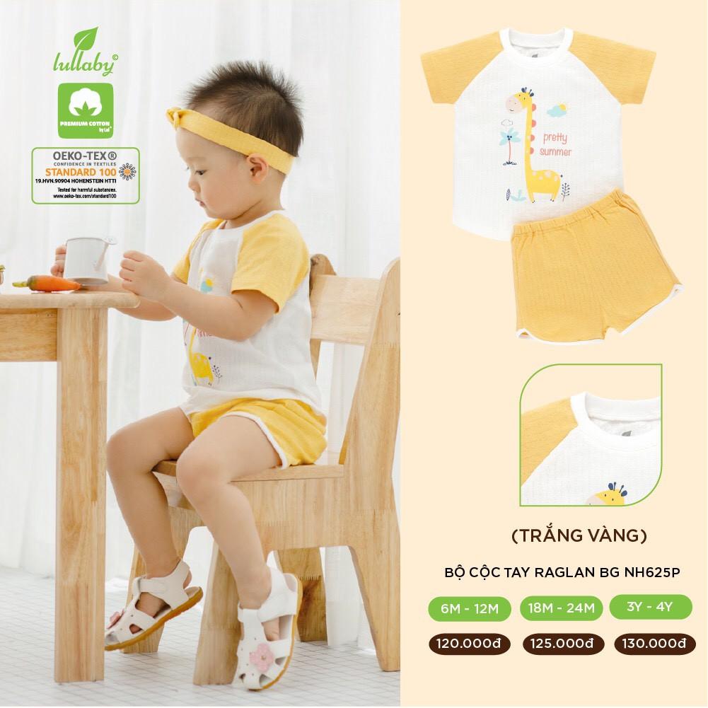 Bộ cộc tay bé gái vân thoáng Lullaby, bộ thun cotton mềm mịn, thoáng khí