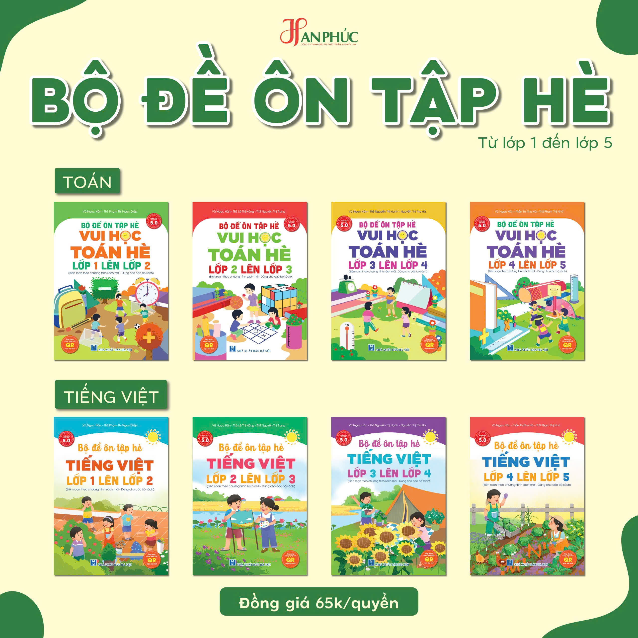 Sách - Bộ Đề Ôn Tập Hè Tiếng Việt và Bộ Đề Ôn Tập Hè Vui Học Toán Hè (lớp 1.2.3.4.5) tùy chọn