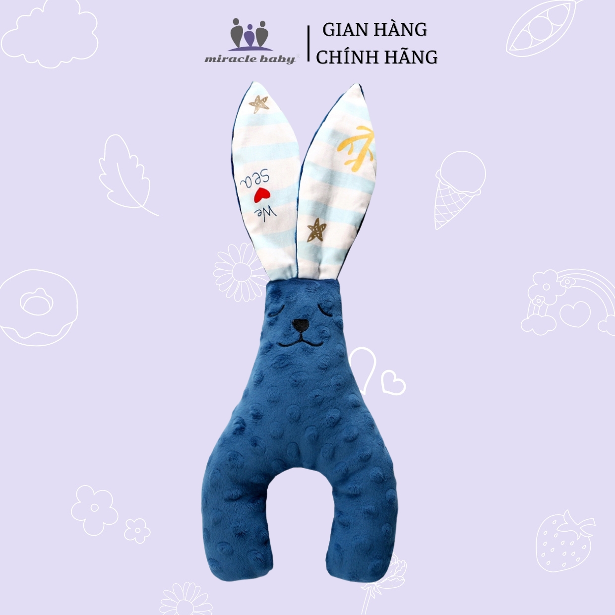Gấu bông đồ chơi Miraclebaby dành cho bé tai thỏ có âm thanh vải mềm siêu đáng yêu