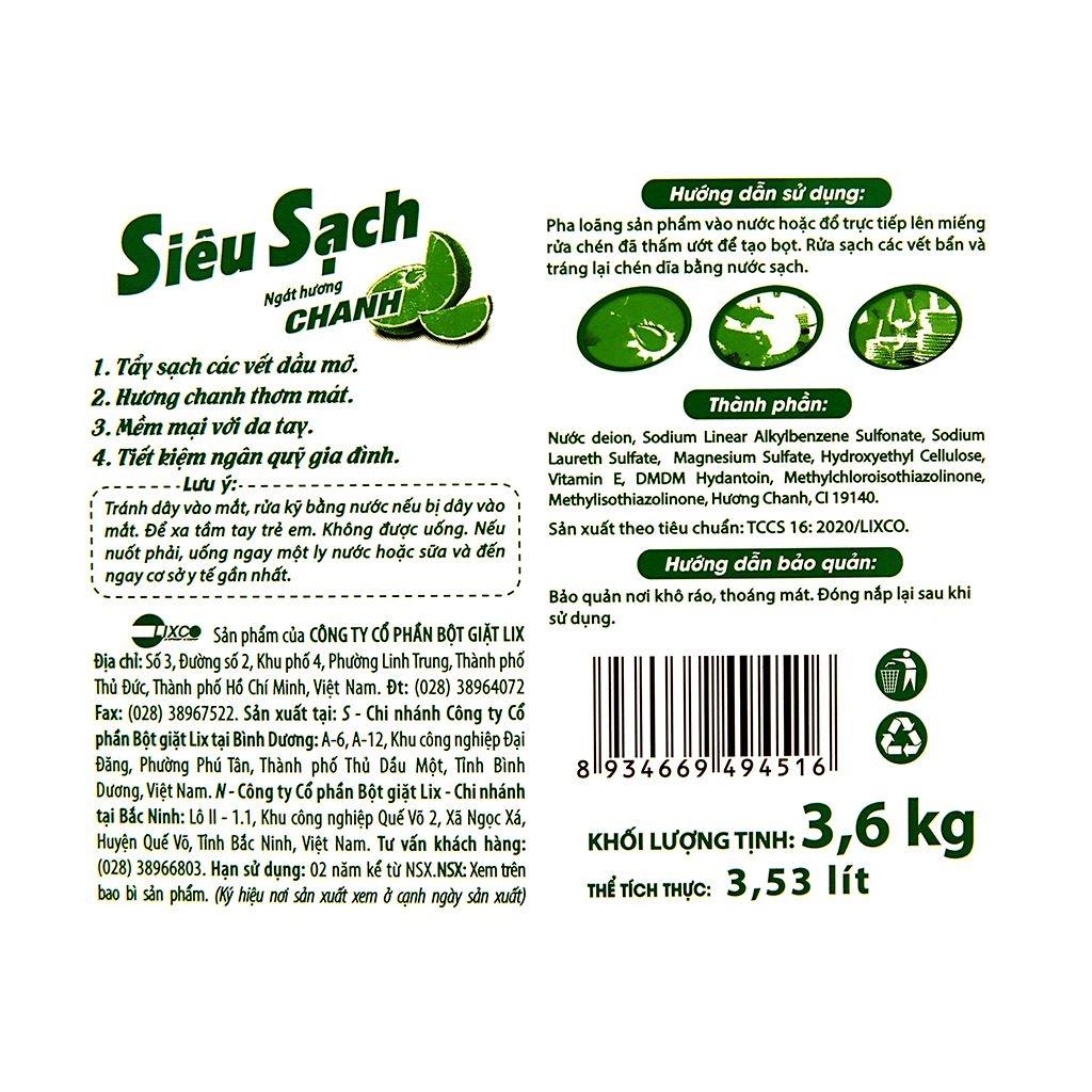 Nước Rửa Chén Siêu Sạch Ngát Hương Chanh 3.6Kg/Can