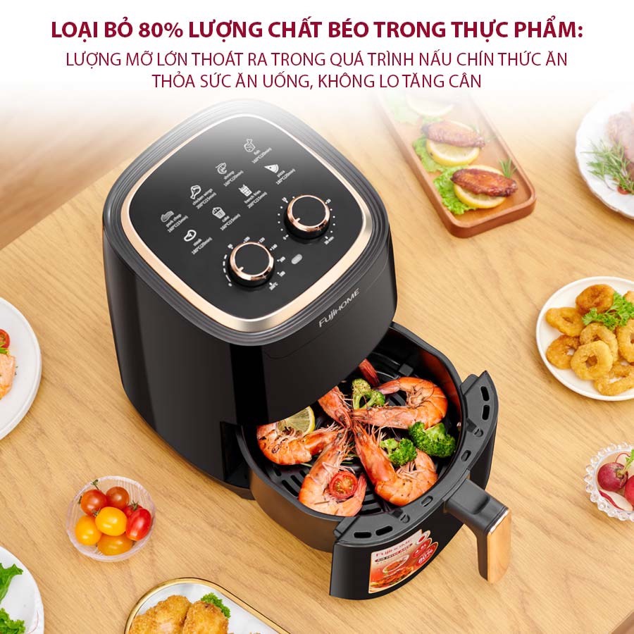 Nồi chiên không dầu cơ nhập khẩu Nhật Bản 4.5L Fujihome A4EB tự ngắt an toàn tặng kẹp inox - hàng chính hãng