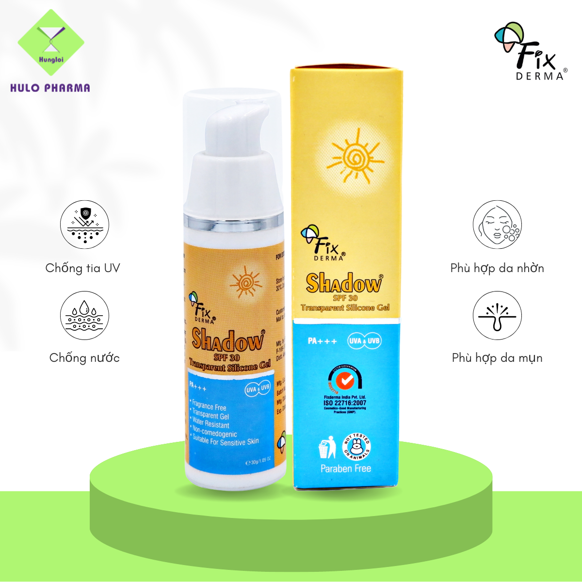 Gel Chống Nắng Trong Suốt, Không Hương Liệu, Phù Hợp Da Nhạy Cảm Fixderma Shadow SPF 30 Transparent Silicone Gel - 30g