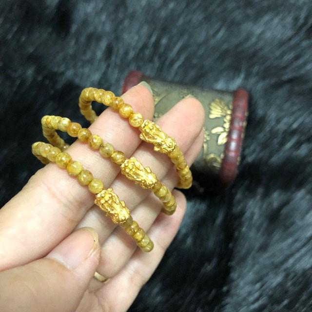 Vòng tay đá. Thach Anh Tóc Vàng Mix Tỳ Hưu Vàng