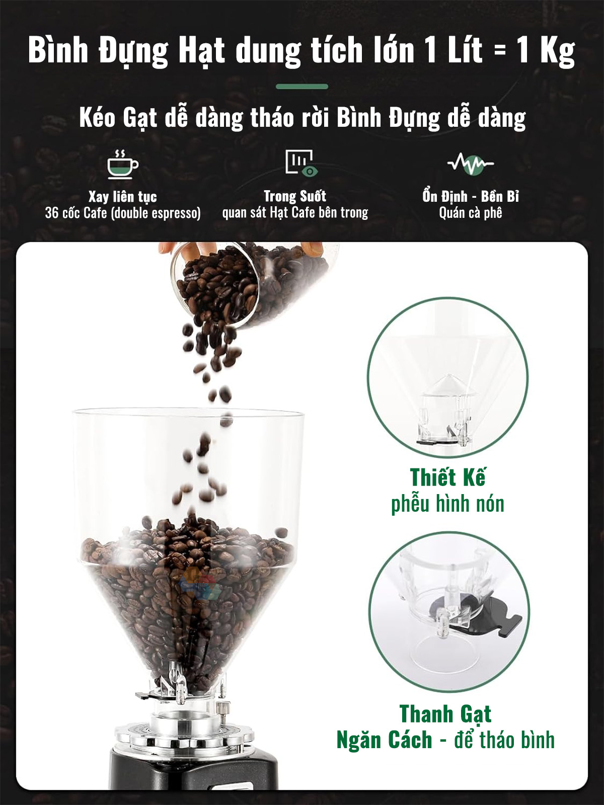 Máy Xay Cà Phê G9 Xay Hạt Cafe Pha Espresso, 19 Cấp Độ Xay Thô Đến Mịn, Lưỡi Phẳng Cho Gia Đình và Quán Cà Phê, Nhà Hàng, Hàng Chính Hãng