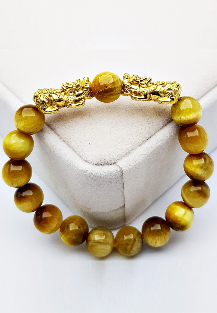 Vòng Tay Đá Opal Vàng Tự Nhiên Tỳ Hưu Bạc Mạ Vàng 24K 10MM Gembank