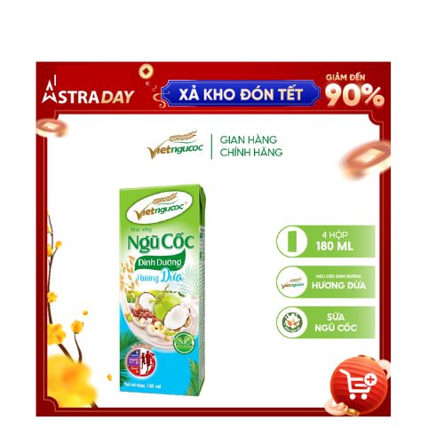 Thùng 40 Hộp Sữa Ngũ Cốc Dinh Dưỡng VIỆT NGŨ CỐC Hương Dừa Thơm Béo Uống Liền 180ml/Hộp