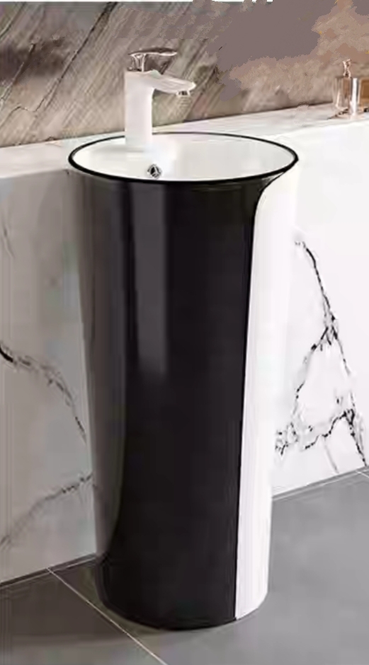 FREESHIP Lavabo trụ đứng đặt sàn màu trắng đen có họa tiết kiểu tròn thiết kế sang trọng cho gia đình ,khách sạn