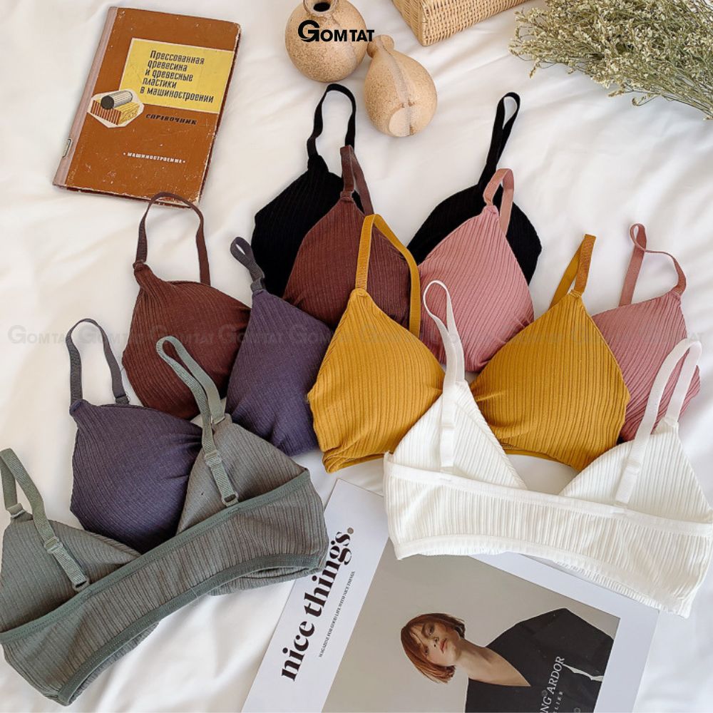Áo bra thắt nơ 2 dây không gọng đệm mỏng siêu nâng ngực, áo lót nữ hở lưng chất cotton siêu thoáng khí - BRANO-003