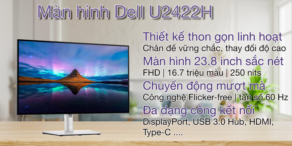 Màn hình Dell Ultrasharp U2422H 23.8 inch Full HD 60Hz - Hàng Chính Hãng