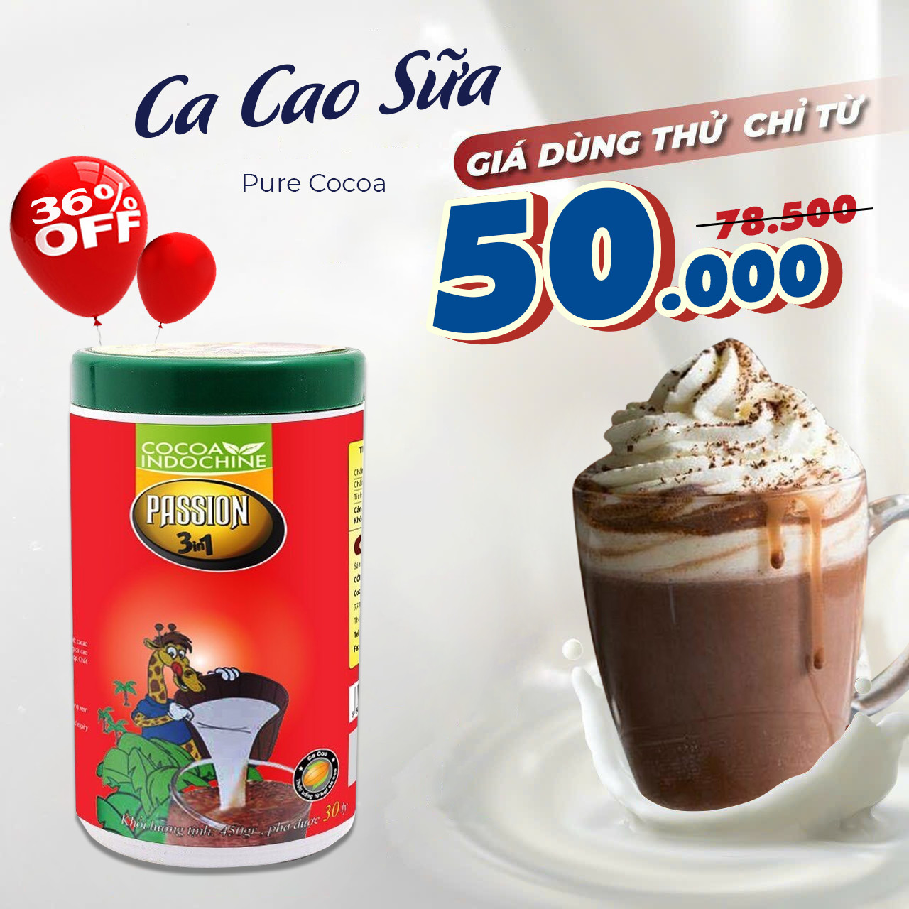 Bột Cacao sữa hoà tan Passion 3 In 1