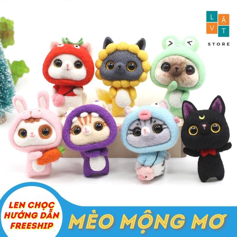 Bộ len chọc Mèo Mộng Mơ có hướng dẫn, needle felting cat, quà tặng handmade ý nghĩa