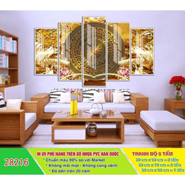 Tranh treo tường phòng khách Điêu khắc 5 tấm/gỗ MDF chống ẩm mốc, mối mọt