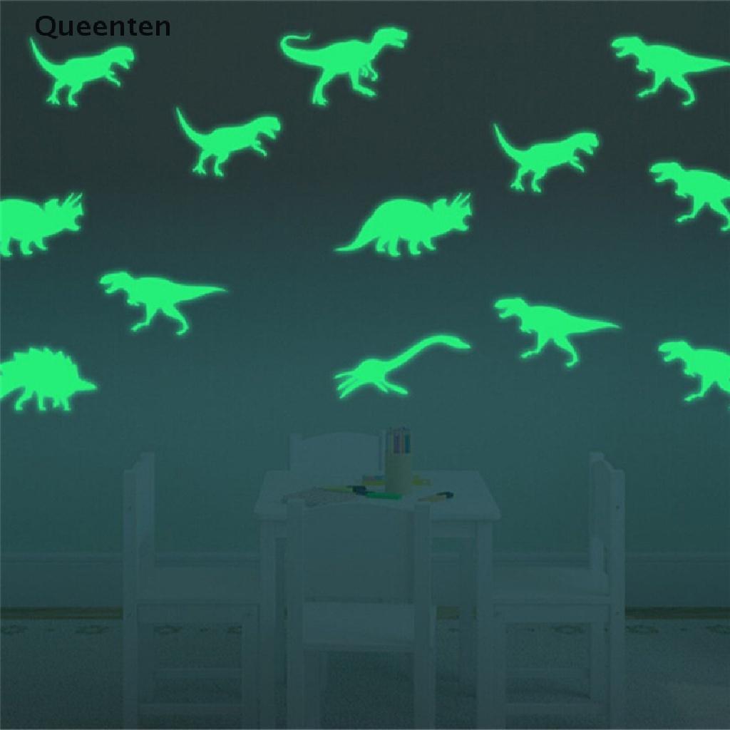 Queenten 9Pcs/set Glow in the Dark Luminous Dinosaurs Stickers Kids Room Wall Art Decoration QT