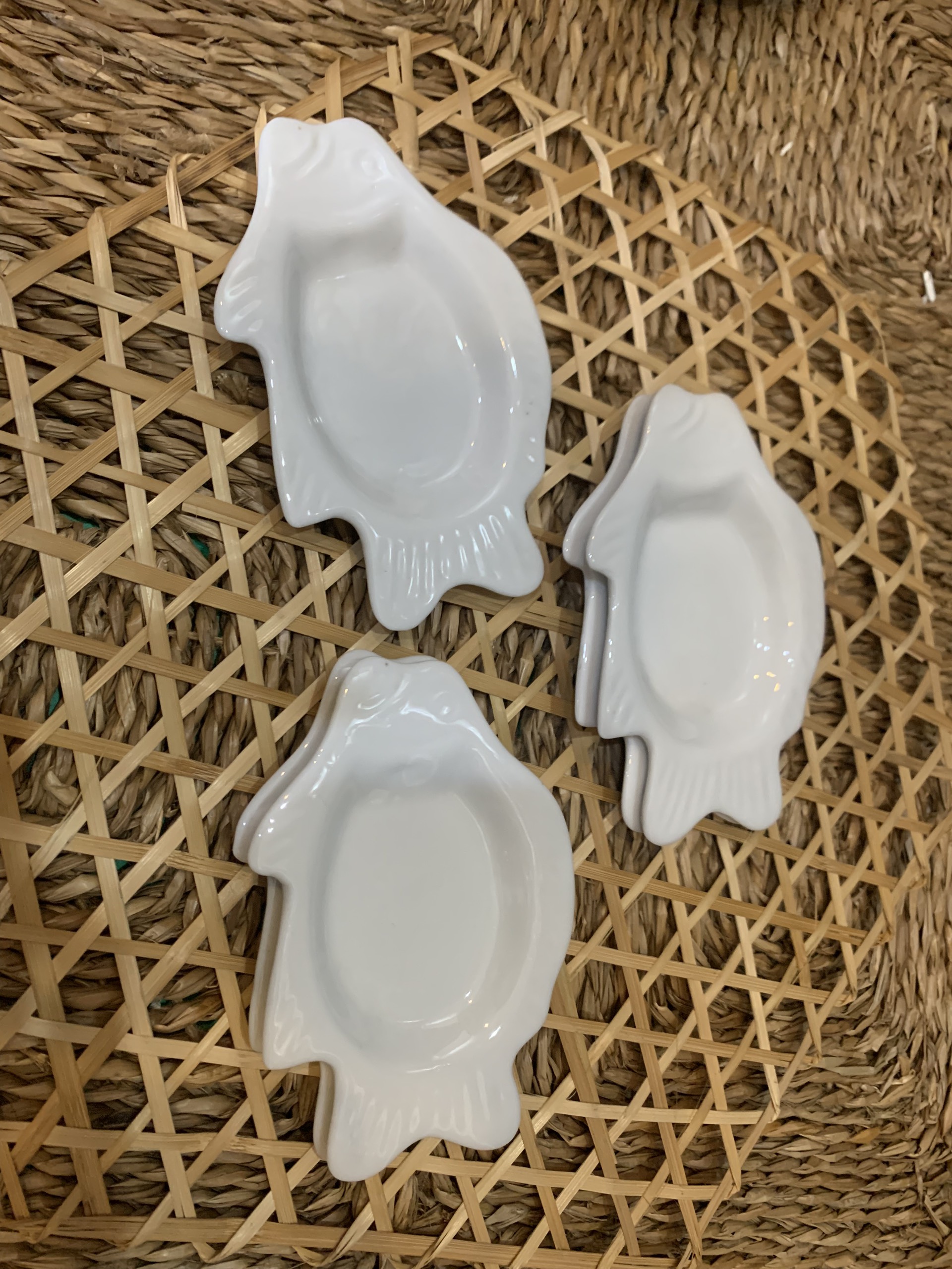 Combo 5 Đĩa cá trắng nhỏ men Bát Tràng