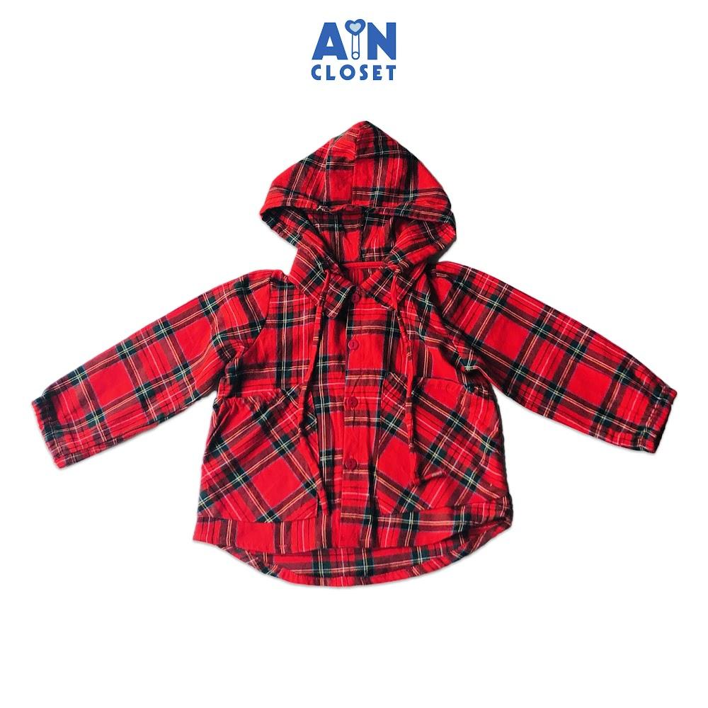 Áo khoác có nón unisex họa tiết Caro đỏ cotton - AICDBTHPJGRH - AIN Closet