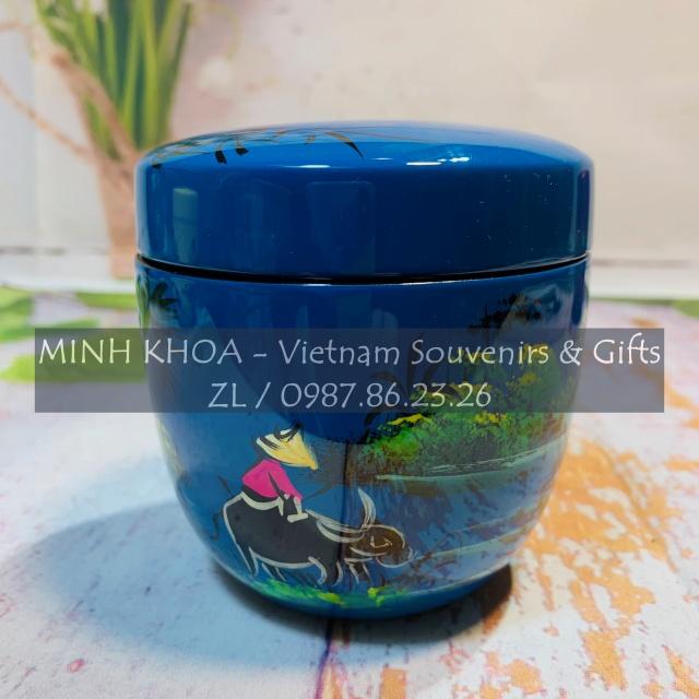 Hũ Lọ Đựng Trà Sơn Mài Đựng Kẹo Vẽ Cảnh Đồng Quê Việt Nam - Vietnamese Lacquer Teapot