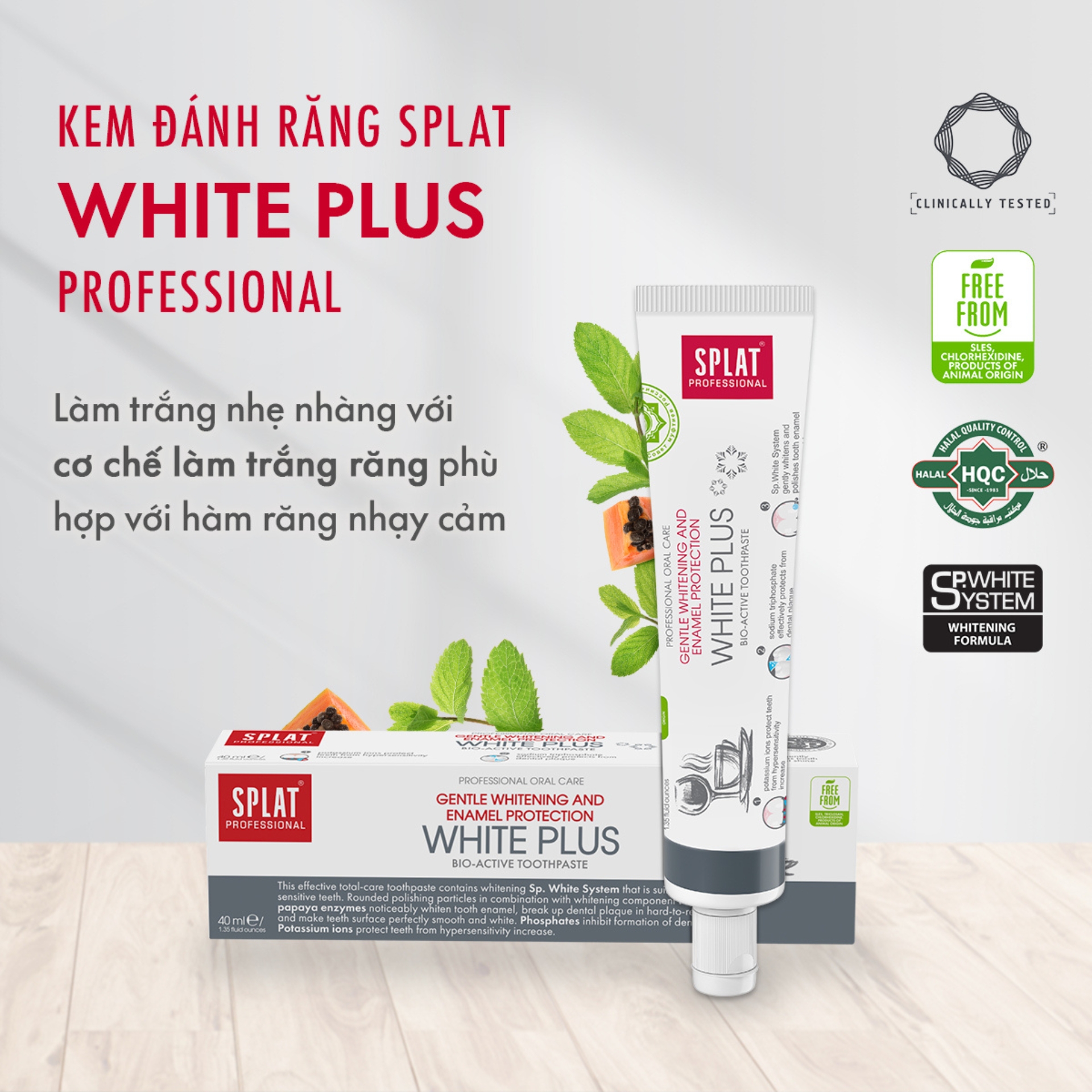 Kem Đánh Răng SPLAT White Plus Professional series Giúp Răng Chắc Khoẻ, Trắng Sáng Hạn Chế Mảng Bám Dung Tích 40ml