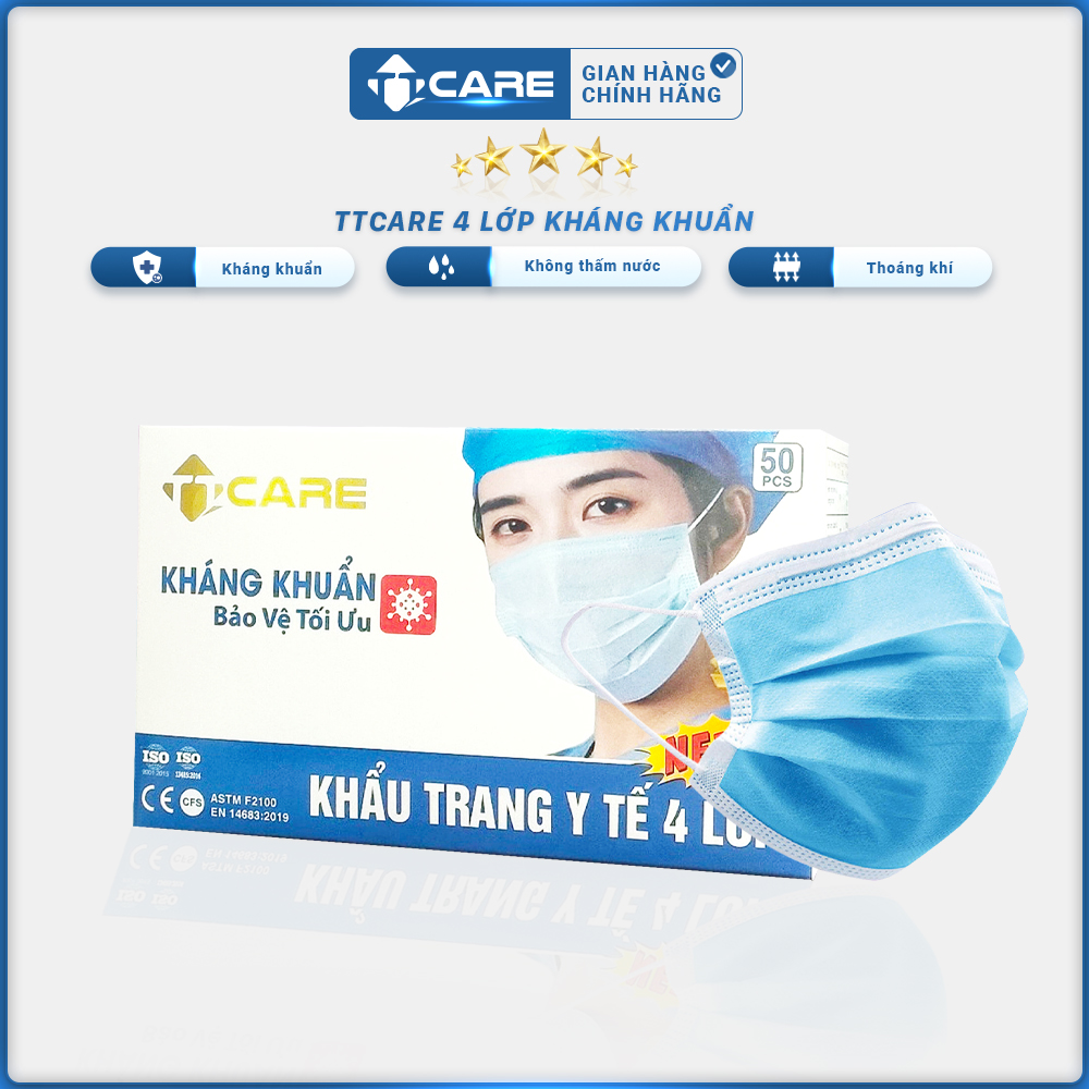 Khẩu Trang Y Tế 4 Lớp Siêu Kháng Khuẩn TT CARE Lọc Sạch Bụi Mịn Bảo Vệ Sức Khỏe Hiệu Quả