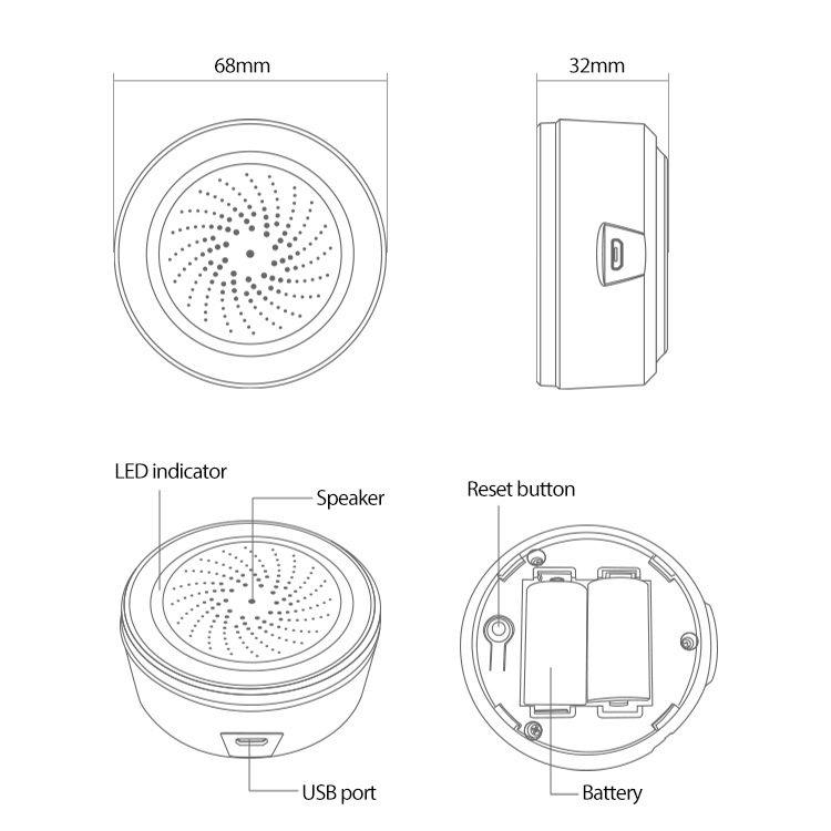 Chuông báo động kiêm cảm biến nhiệt độ, độ ẩm Wifi/ Zigbee Tuya 3 in 1
