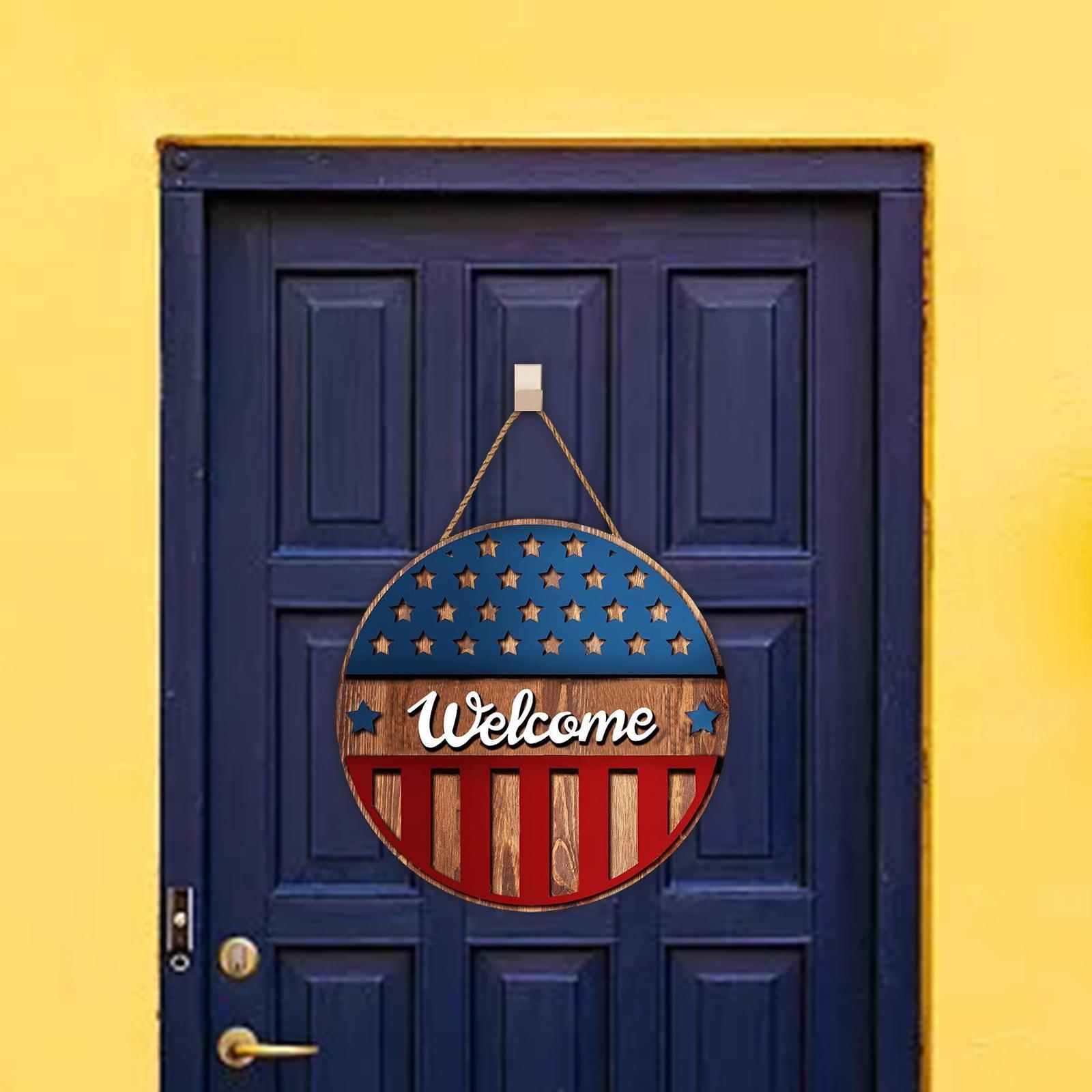 Welcome Door Sign Ornament Plaque Independence Day Wall Home Hanging Decor