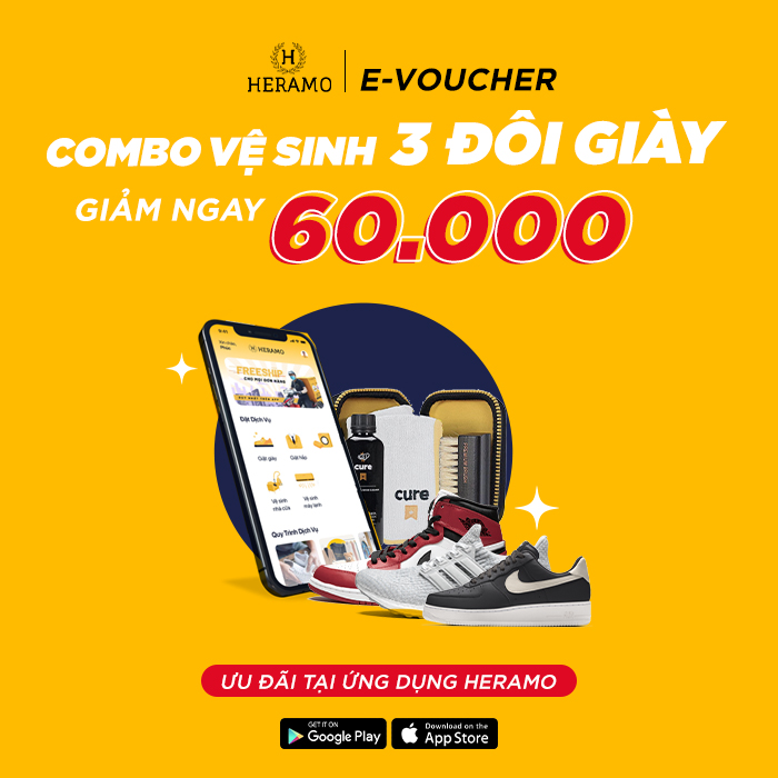 HCM [E-Voucher] Giảm 60K Combo Vệ Sinh Giặt 3 Đôi Giày Sneaker, Giày Thể Thao - giao nhận tận nơi tại ứng dụng HERAMO