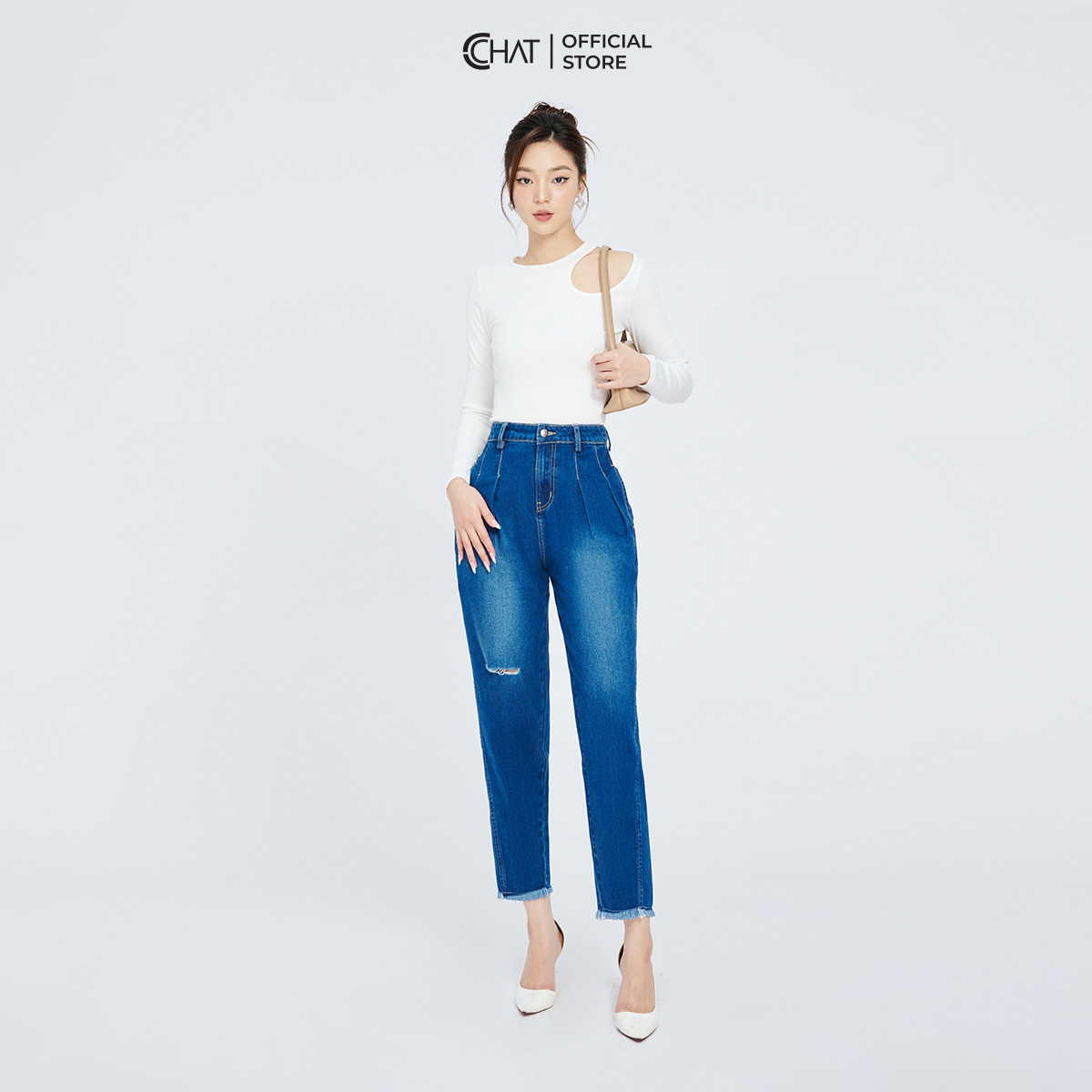 Quần Jean Nữ Dáng Baggy 2 Ly Rua Gấu Chất Vải Dày Dặn 22GDJ2013BH